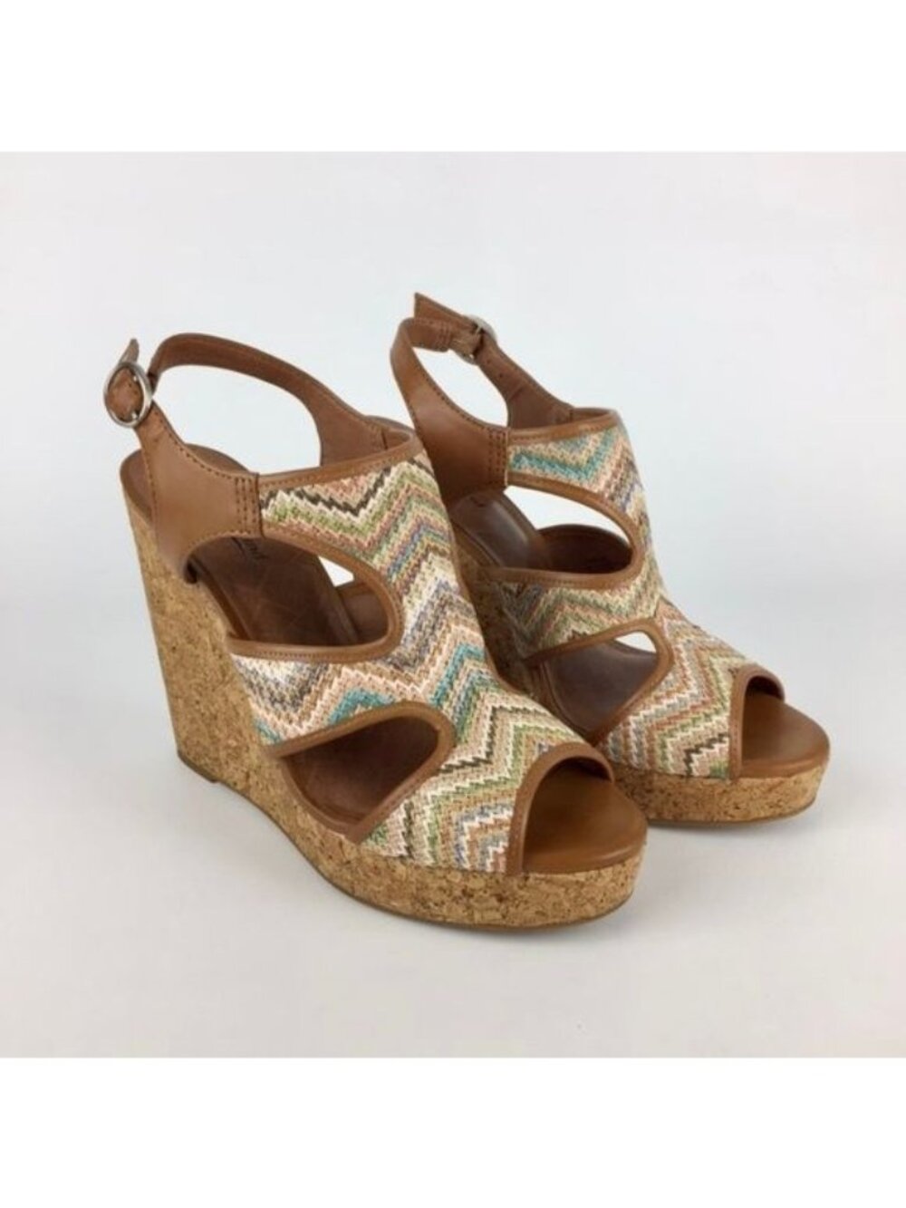 Lucky Brand Riedel 2 Multicolor Platform Cork Wedge Sandal 10